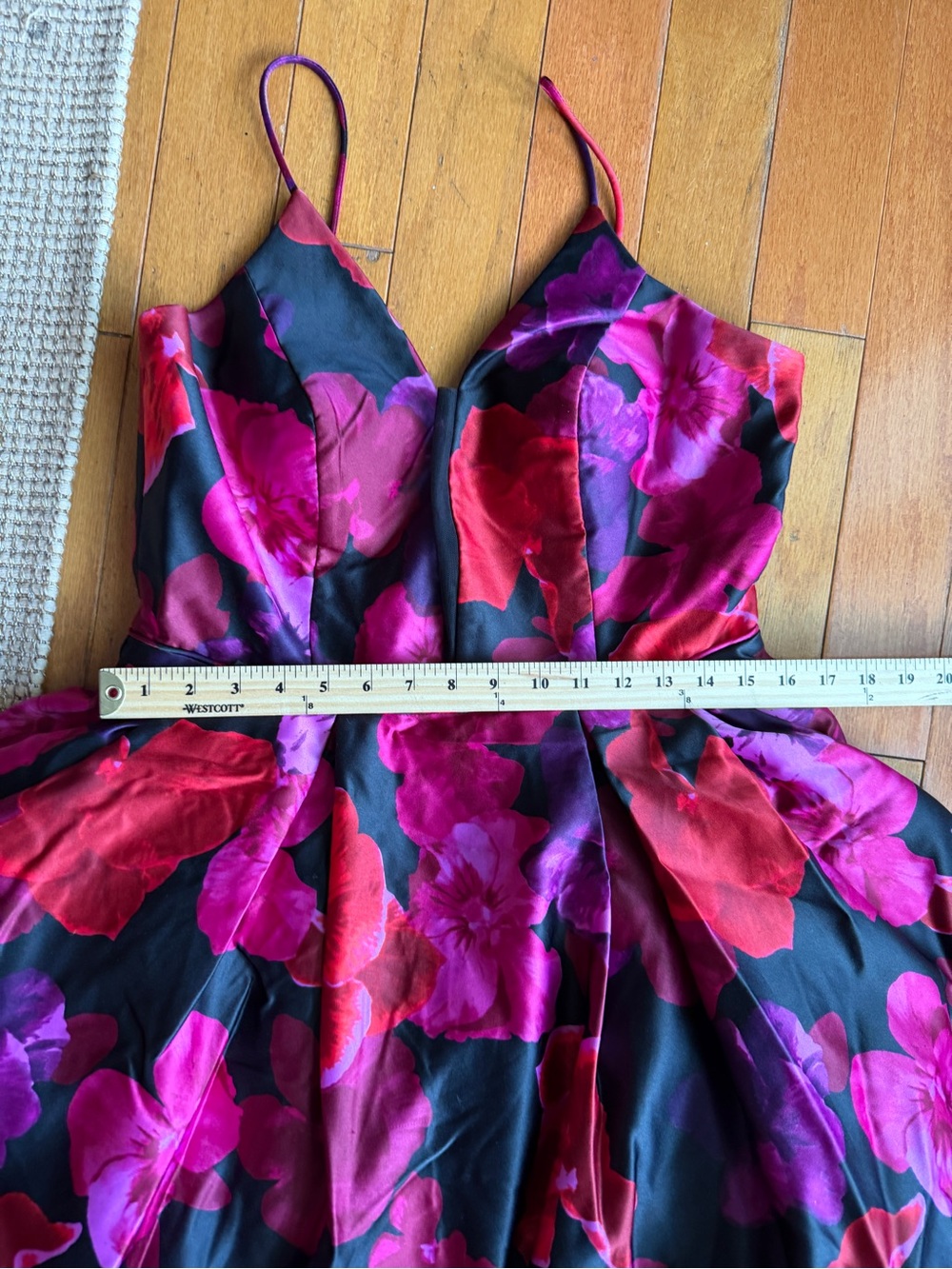 Betsy & Adam Floral Gown Size 12 Black Pink Plunging V Neck Full Skirt Dress - Picture 9 of 10